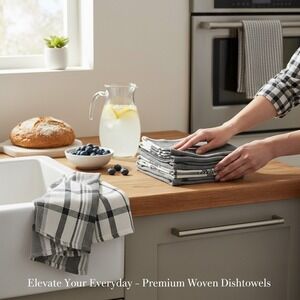 DII Woven Dishtowels Set of 5 Gray Plaid Stripe CAMZ36925 New
